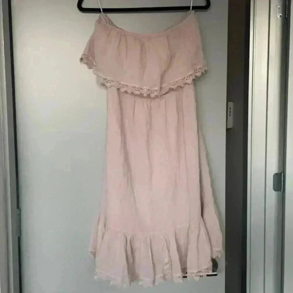 Express Pink Lace Strapless Dress in Small